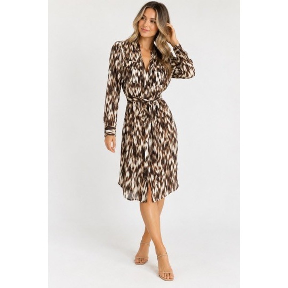 Banana Republic Heritage Brown Ikat Print Shirt Dress Long Sleeve Size 0